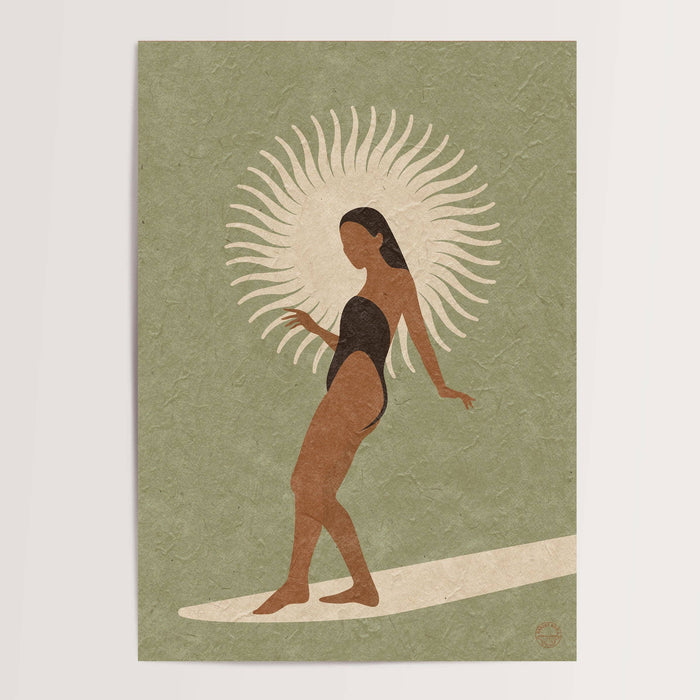 Sun Glider sage A3 wall art print in coastal interior styling
