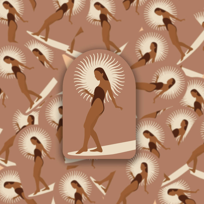 Close-up of Sun Glider sticker detail, premium matte finish, 100mm wide
