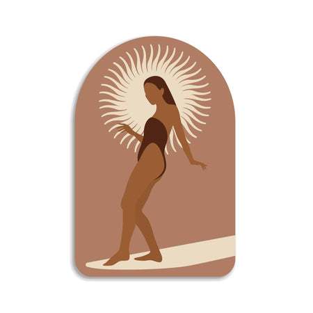 Sun Glider die-cut vinyl sticker shown on a flat surface, coastal design
