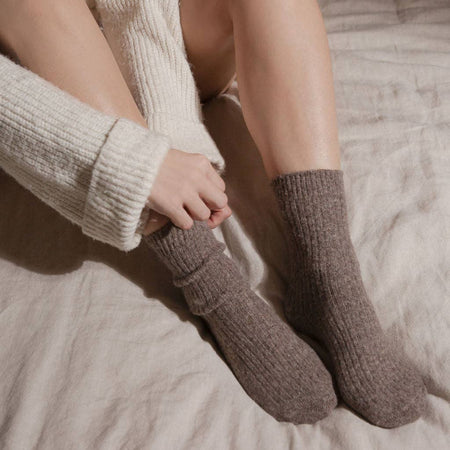 The Comfiest Socks in light choccy — responsibly sourced cashmere wool blend socks by Bed & Butter
