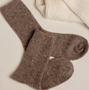 Light choccy cashmere socks worn and styled — comfortable non-restrictive fit by Bed & Butter

