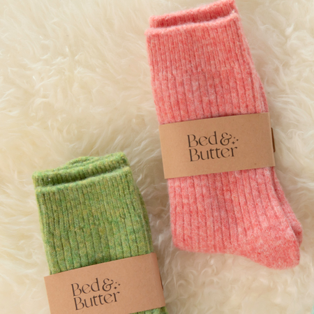 Light red cashmere wool blend socks worn and styled — soft, cosy and durable everyday socks by Bed & Butter
