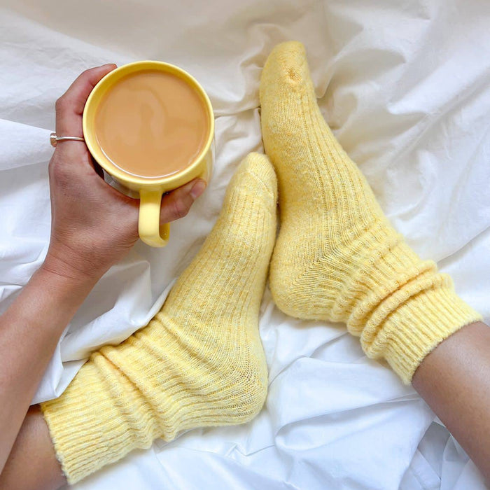 The Comfiest Socks in yellow — responsibly sourced cashmere wool blend socks by Bed & Butter
