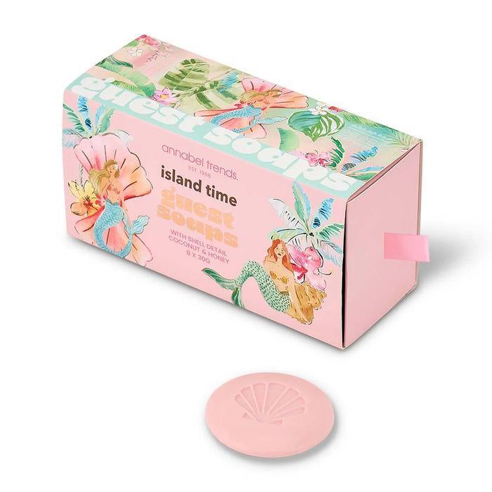 Tiki Island guest soap set of 6 in gift box with coconut and honey scented soaps
