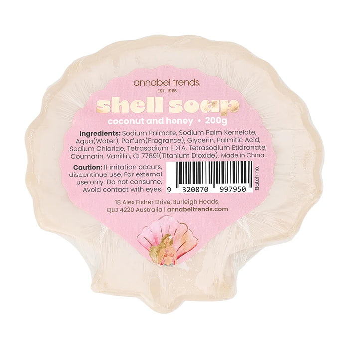 Tiki Island Shell Soap Bar displayed on soap dish - coastal bathroom styling

