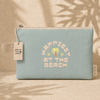 Tyvek Beach Pouch Happiest at the Beach - lightweight water-resistant pouch in soft blue with retro print
