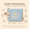 Close-up of Happiest at the Beach retro print and zip closure on Tyvek water-resistant beach pouch

