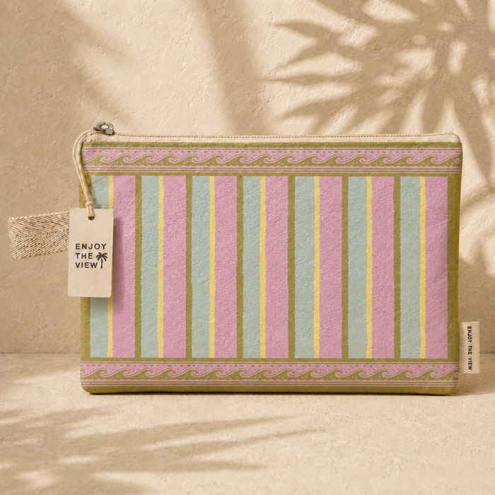 Tyvek Travel Pouch Surf Stripe - large lightweight water-resistant pouch with retro coastal stripes
