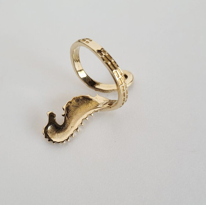 Adjustable Brass Seahorse Ring
