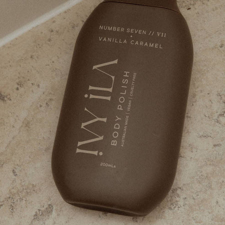 IVY ILA Vanilla Caramel Body Polish No. VII — 200g vegan sugar scrub with shea butter and coconut oil for soft glowing skin
