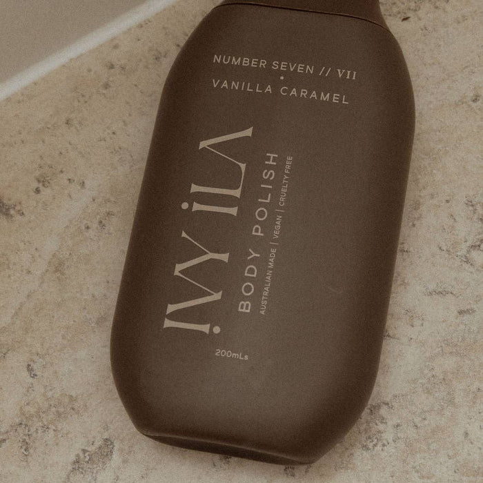 IVY ILA Vanilla Caramel Body Polish No. VII — 200g vegan sugar scrub with shea butter and coconut oil for soft glowing skin

