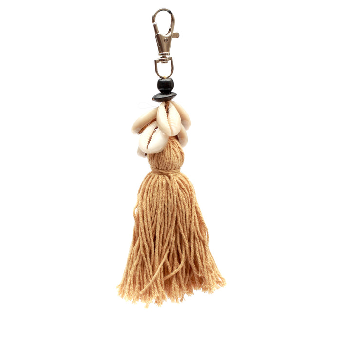 Cowrie Tassel Keyring -Mocca