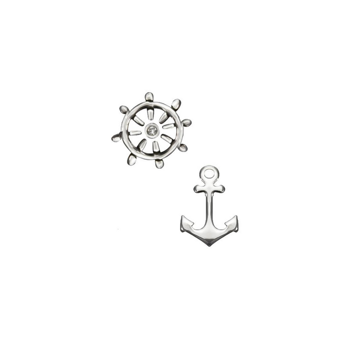 Silver Anchor + Wheel Earrings