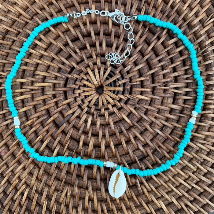 Large Blue Bead Cowrie Anklet